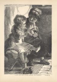 A Boy And Girl Sitting Before The Chimney A Boy And Girl Sitting Before The Chimney