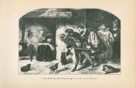 They found the old woman sitting in a corner of her chimney They found the old woman sitting in a corner of her chimney
