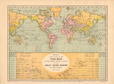 Map Of The Course Of The Tidal Wave In The Three Great Oceans And The Great River Basins Of The Worl