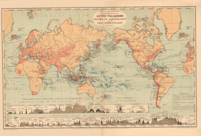 Map Of The World Showing The Distribution Of Active Volcanoes Regions Of Earthquakes And Of Coral Re